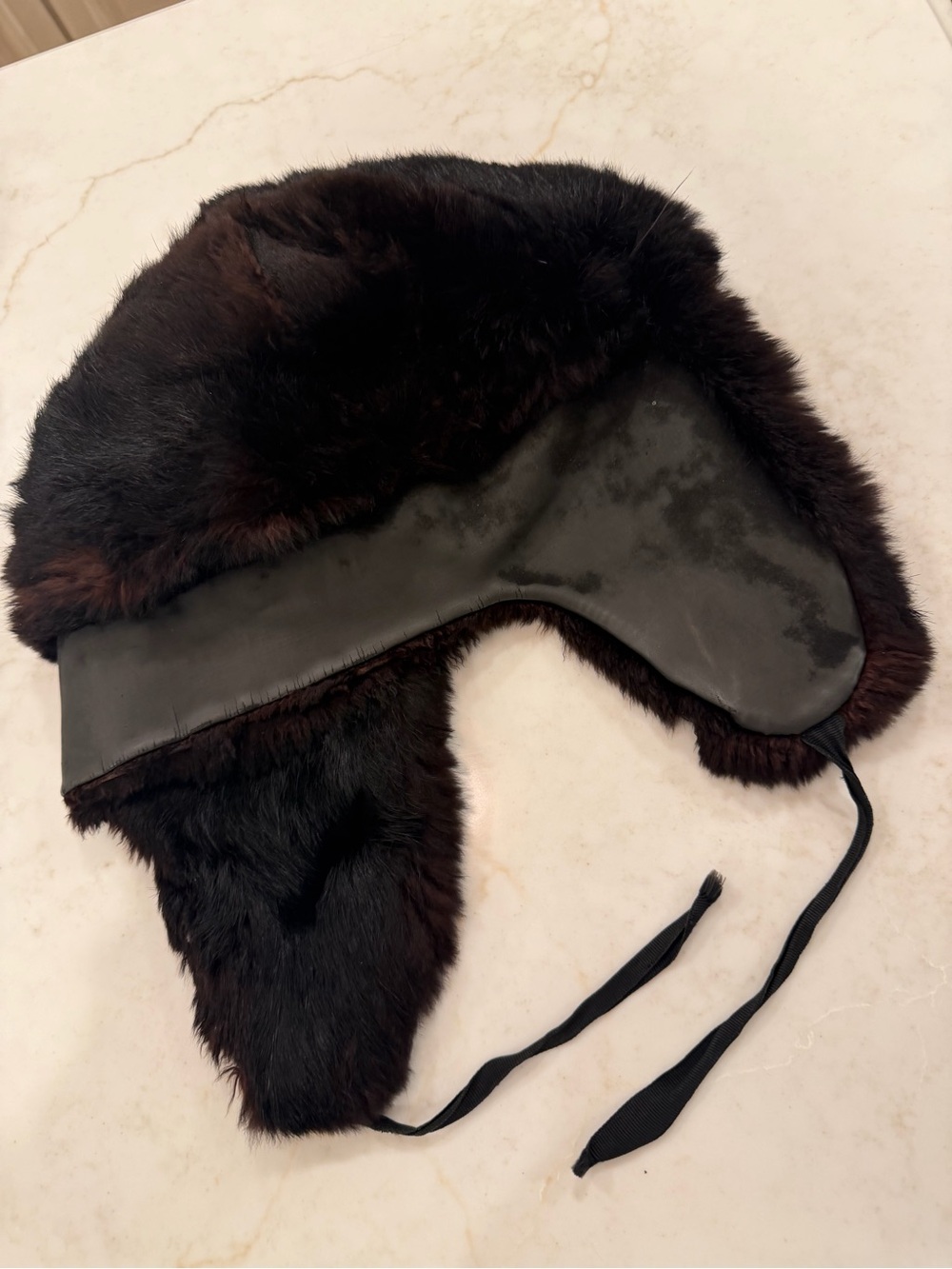 Vintage Dyed Rabbit Fur Trapper Hat in Dark Brown Made in France